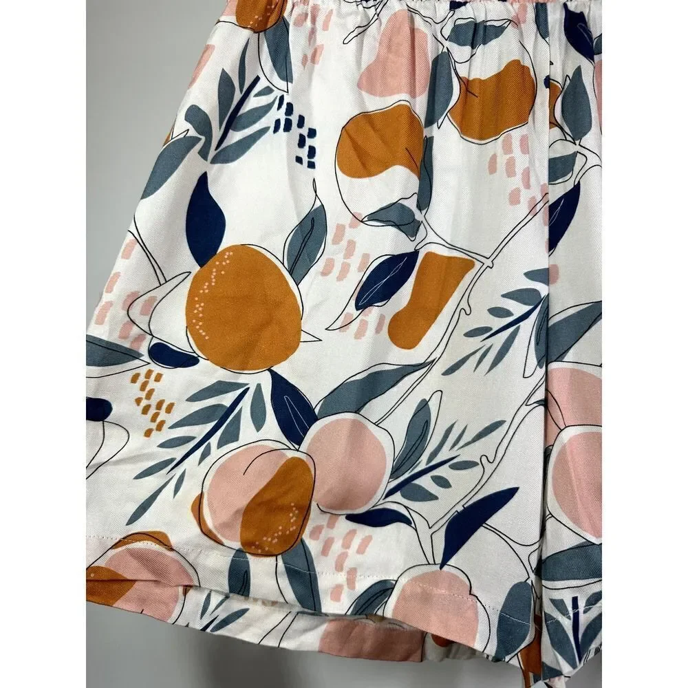 SOMA Women's Telltale Orange Peach Leaf Print High Waist Shorts White Medium